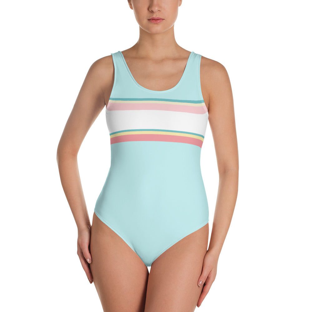 Turquoise Striped One-Piece Swimsuit