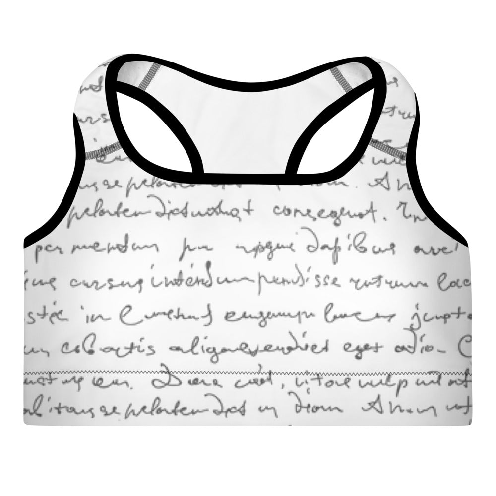 Erin White Cursive Padded Sports Bra