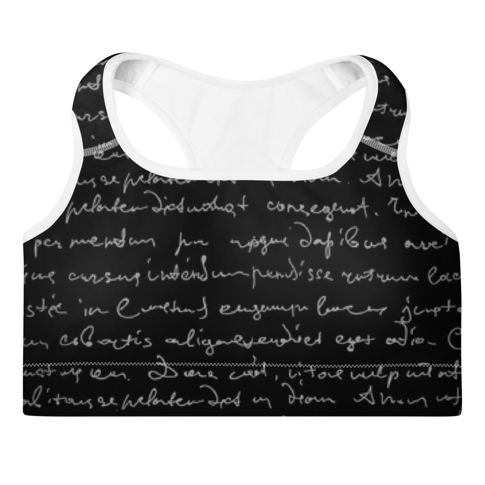 Erin Black Cursive Padded Sports Bra