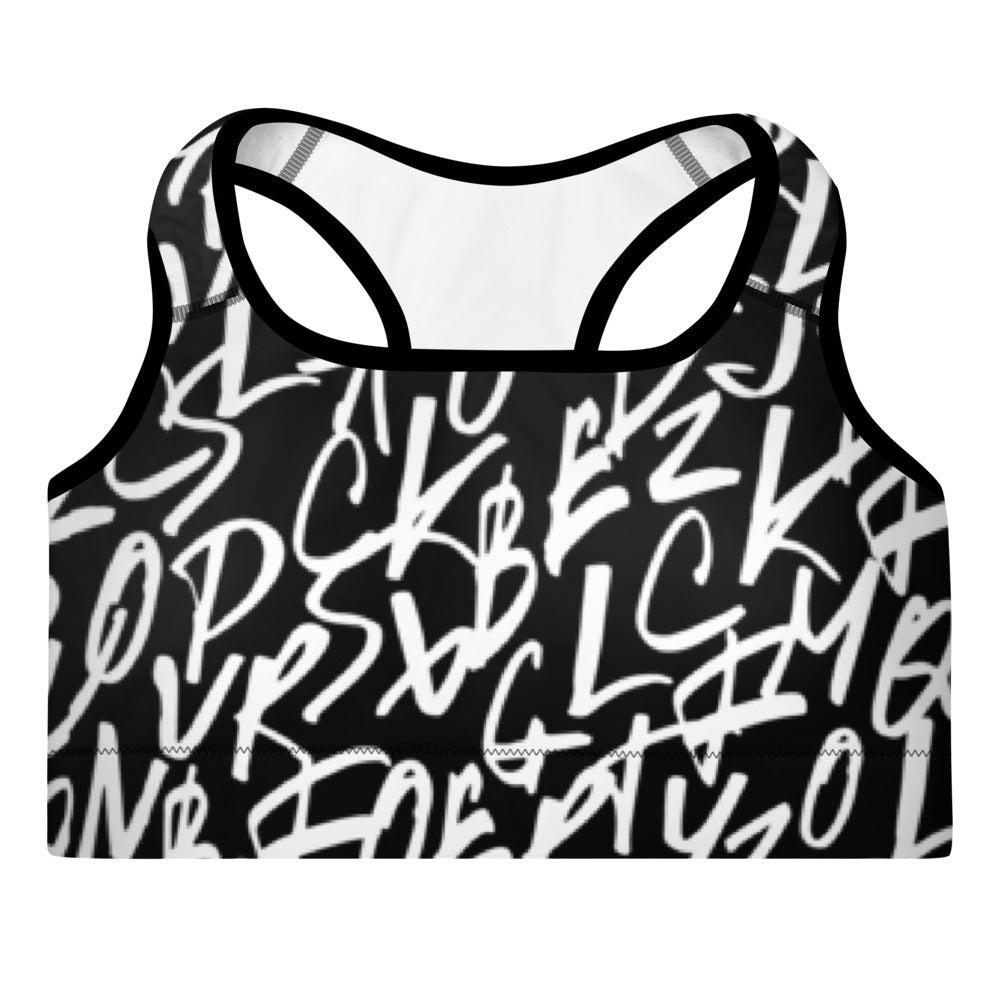 Erin Black Alphabet Padded Sports Bra